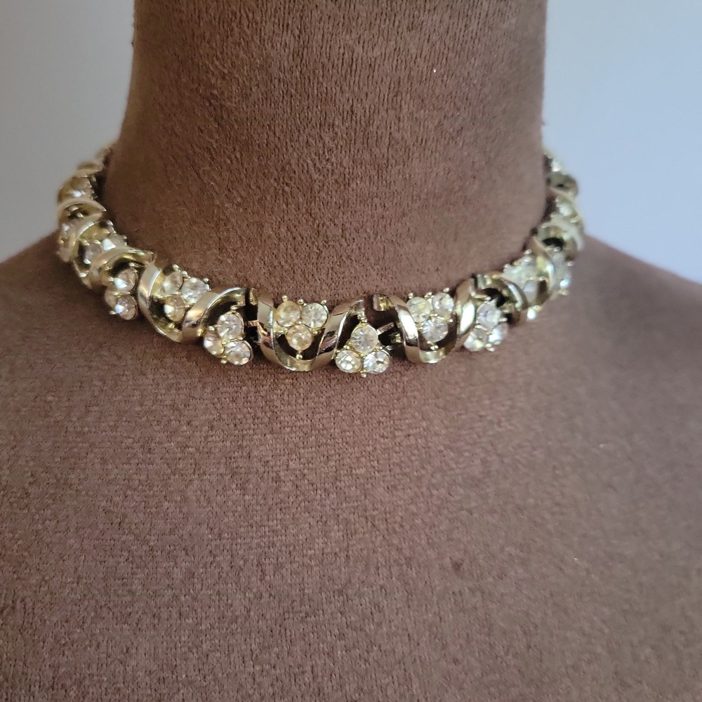 Mac-Allan Vintage Gold Tone Rhinestone Choker Necklace 13.5"-16.5"